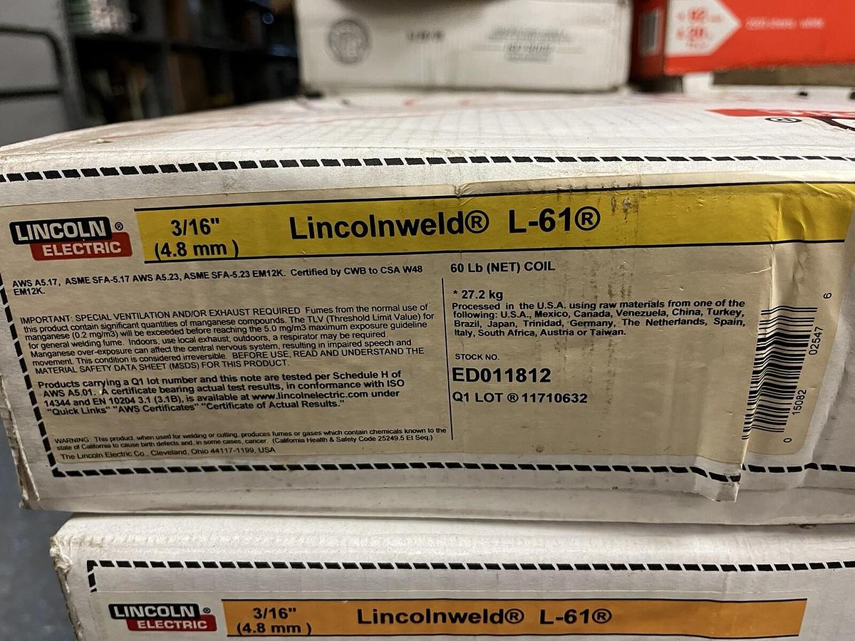 Used Lincoln,ED011812,L-61 LINCOLNWELD WELD WIRE 3/16" 60LB COIL