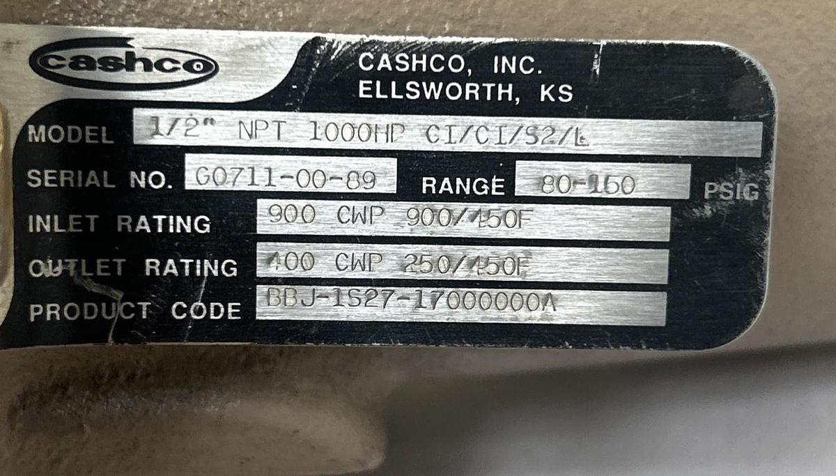 CASHCO,1000HP,PRESSURE REGULATOR 1/2INCH NPT 80-150PSIG NOS