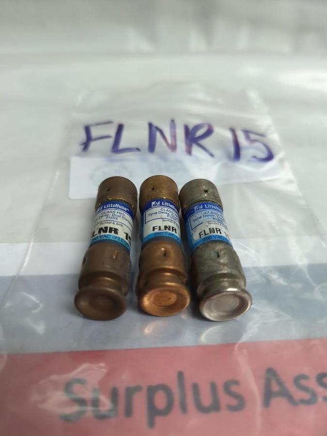 Used LITTELFUSE,FLNR15,TIME-DELAY 15 AMP FUSE LOT OF 3 PRE-OWNED