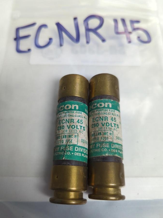 Used ECON,ECNR45,DUAL ELEMENT 45 AMP FUSE LOT OF 2 PRE-OWNED