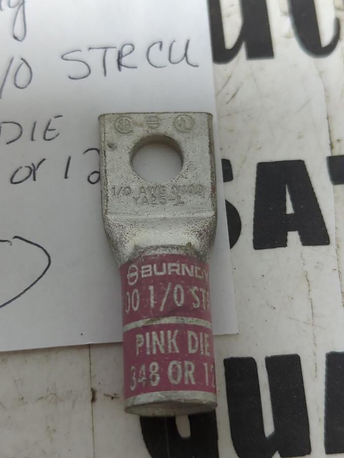 BURNDY,N100 1/0 STR CU,COMPRESSION LUG PINK DIE 348 OR 12 LOT OF 22 NOS