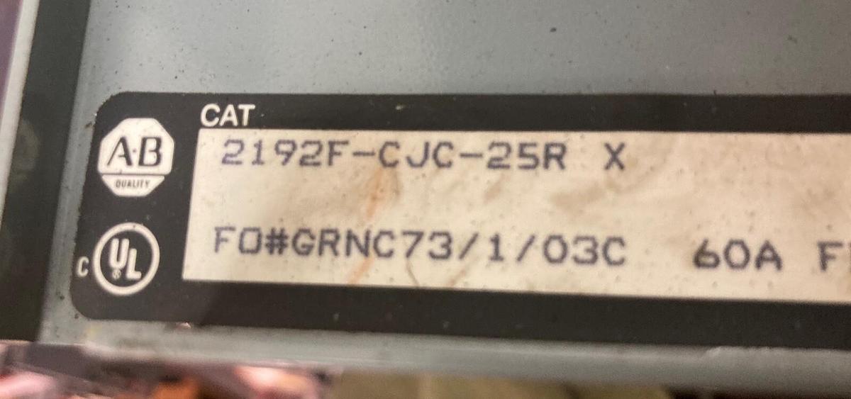 Used Allen Bradley,2100 2192F,12 Inch Fused MCC Disconnect Feeder Bucket 60A