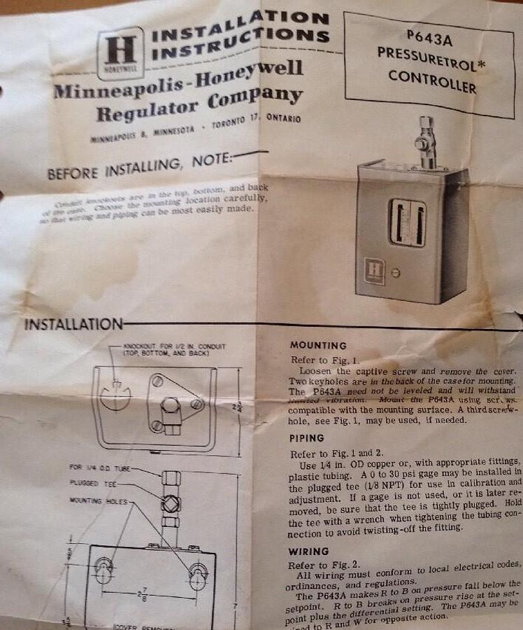 Used Honeywell,P643A 1007 2,Differential Switch