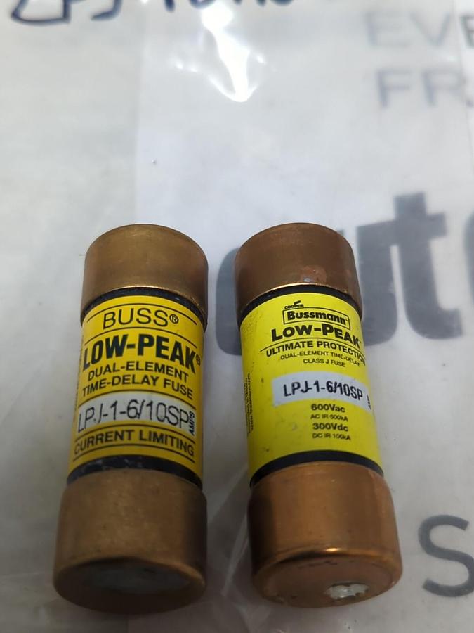 COOPER BUSSMANN,LPJ-1-6/10SP,LOW-PEAK 1-6/10 AMP FUSE LOT OF 2 NOS