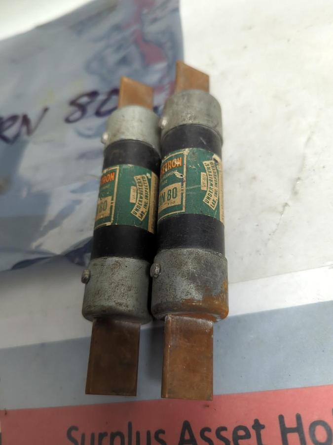 Used COOPER BUSSMANN,FRN-80,FUSETRON 80 AMP FUSE LOT OF 2 PRE-OWNED