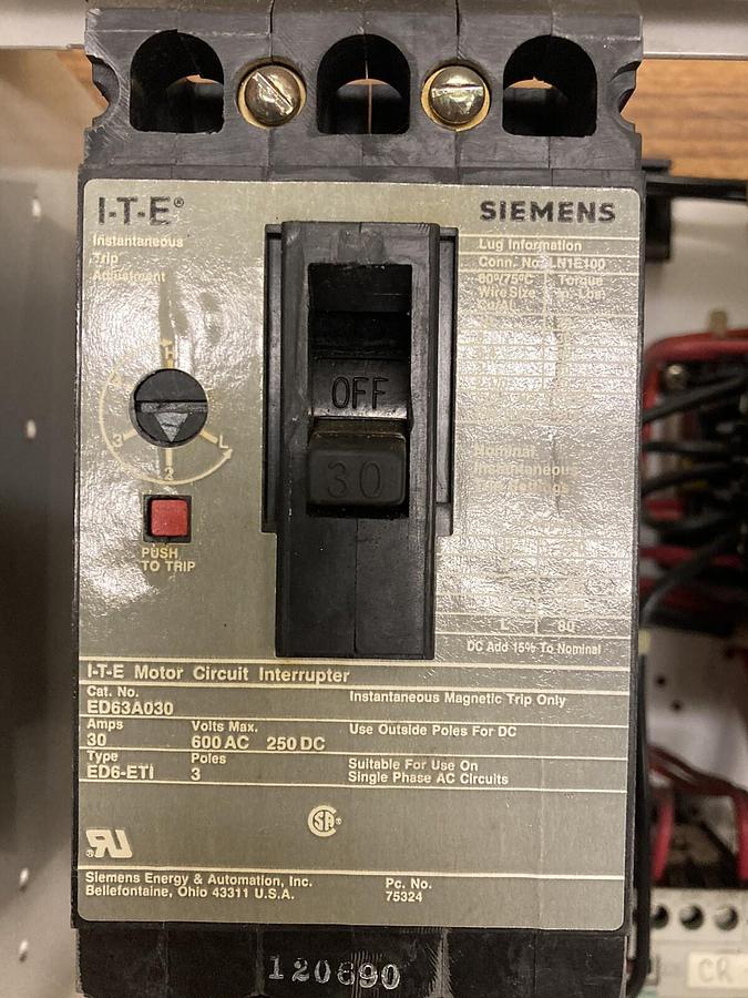 Used ITE Siemens,Model 95 36-89033,30 Amps Size 1 MCC Starter Bucket