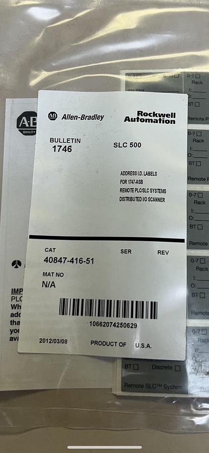 ALLEN BRADLEY,40847-416-51,BULLETIN 1746 SLC 500 ADDRESS ID LABELS FOR 1747-ASB