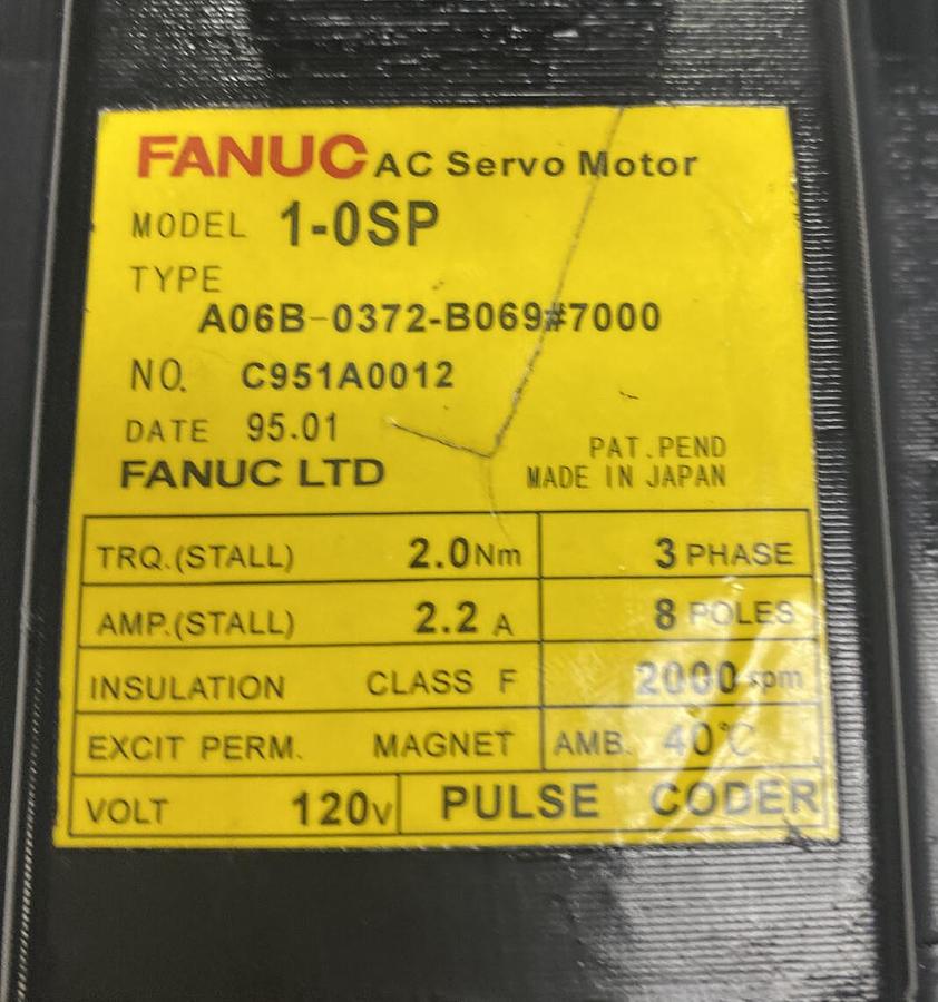 Used Fanuc,A06B-0372-B069#7000,1-0SP AC Servo Motor A06B-0372-B069#7000