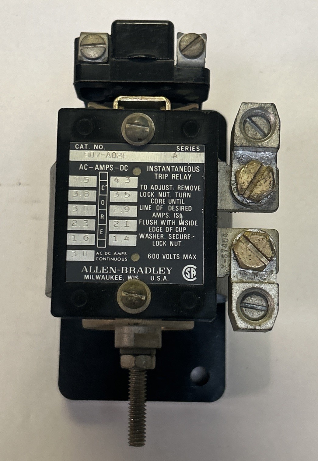 Used ALLEN BRADLEY,809-A02E,INSTANTANEOUS TRIP RELAY