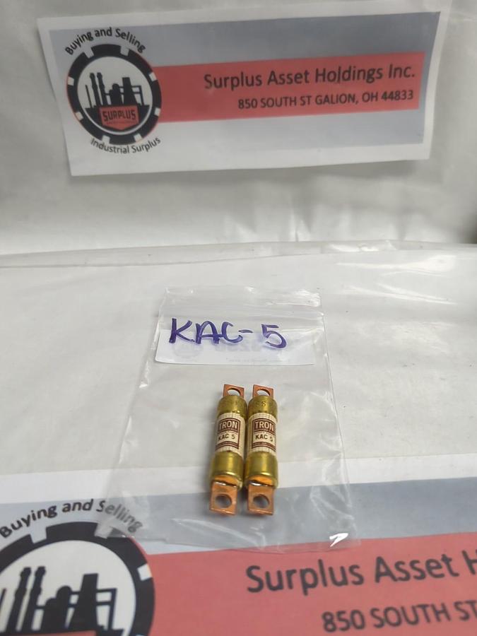 Used COOPER BUSSMANN,KAC-5,TRON 5 AMP FUSE LOT OF 2 PRE-OWNED