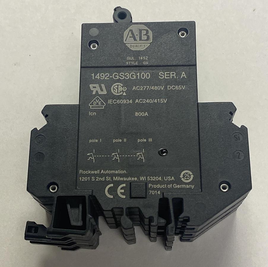 Used ALLEN BRADLEY,1492-GS3G100,SER A MINI CIRCUIT BREAKER 10A NEW
