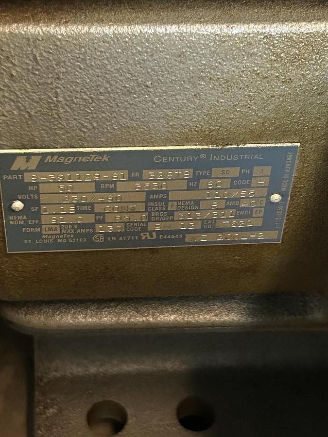 Used MAGNETEK,9-391129-61,MOTOR 50HP 230/460V 3550RPM 3PH 326TS FRAME