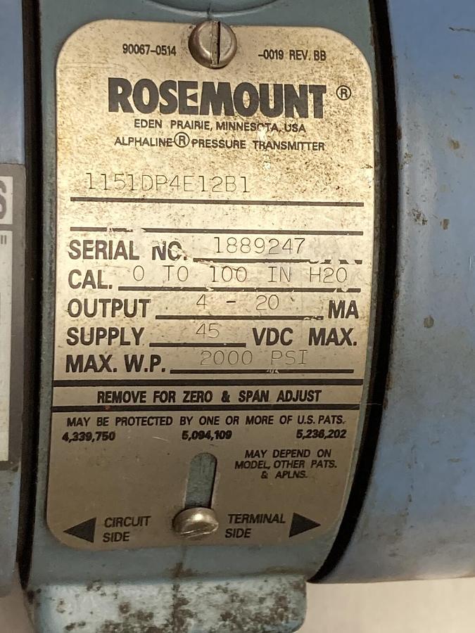 Used Rosemount,1151DP4E12B1,Pressure Transmitter