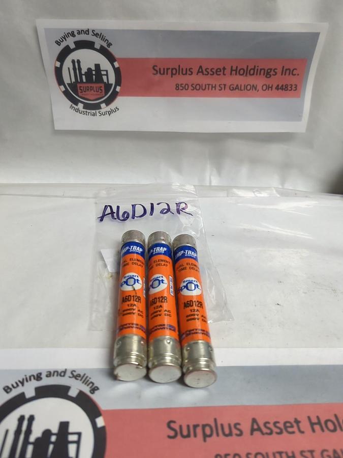 Used FERRAZ SHAWMUT,A6D12R,SMART-SPOT 12 AMP FUSE LOT OF 3 PRE-OWNED