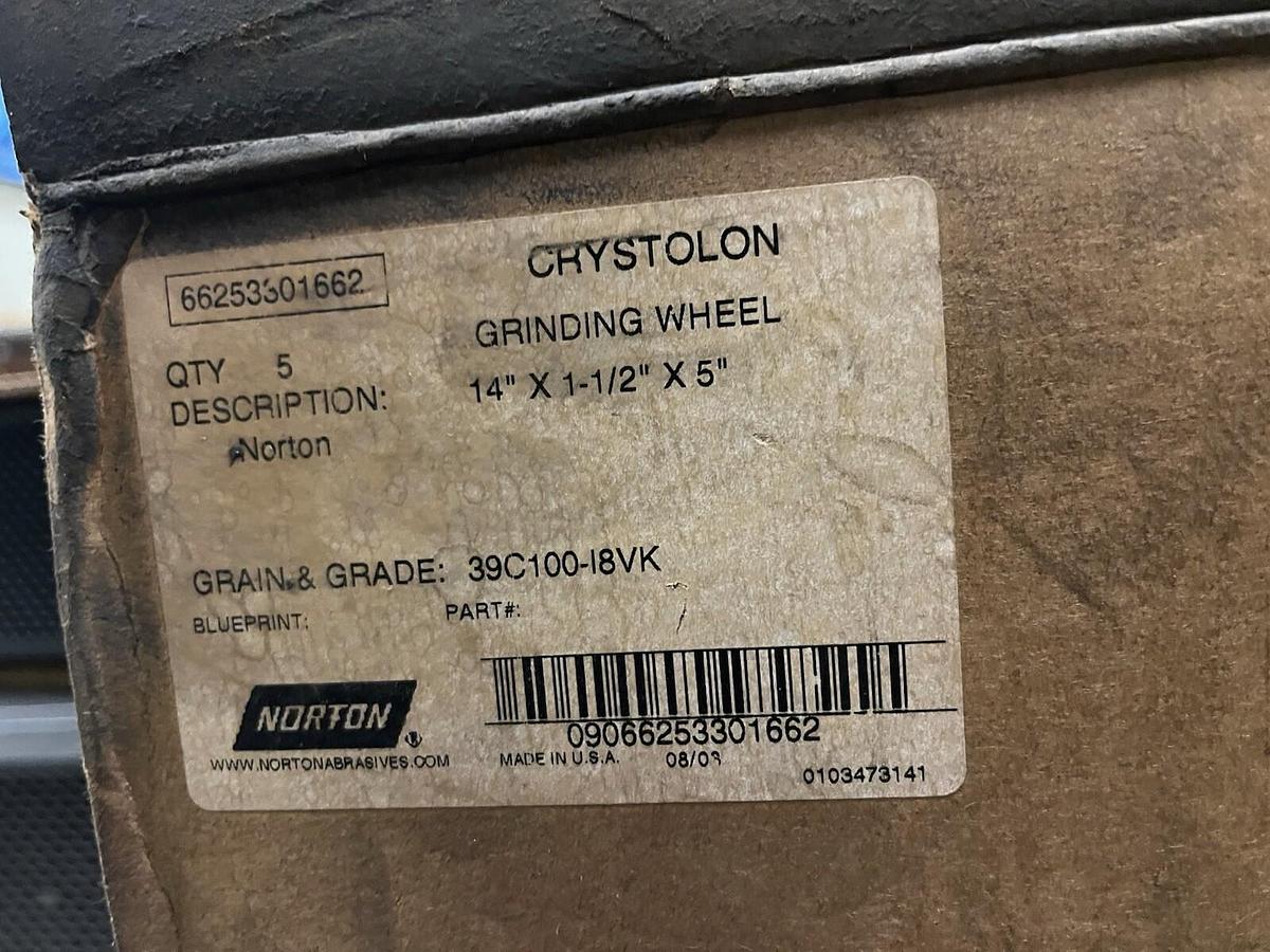 NORTON,39C100-I8VK,CRYSTOLON GRINDING WHEEL 14"X1-1/2"X5" 1800RPM BOX OF 5