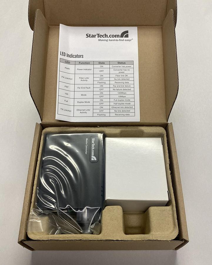 Used STARTECH,FMC-10/100-SC02,MEDIA CONVERTER MULTIMODE FIBER TO ETHERNET NEW