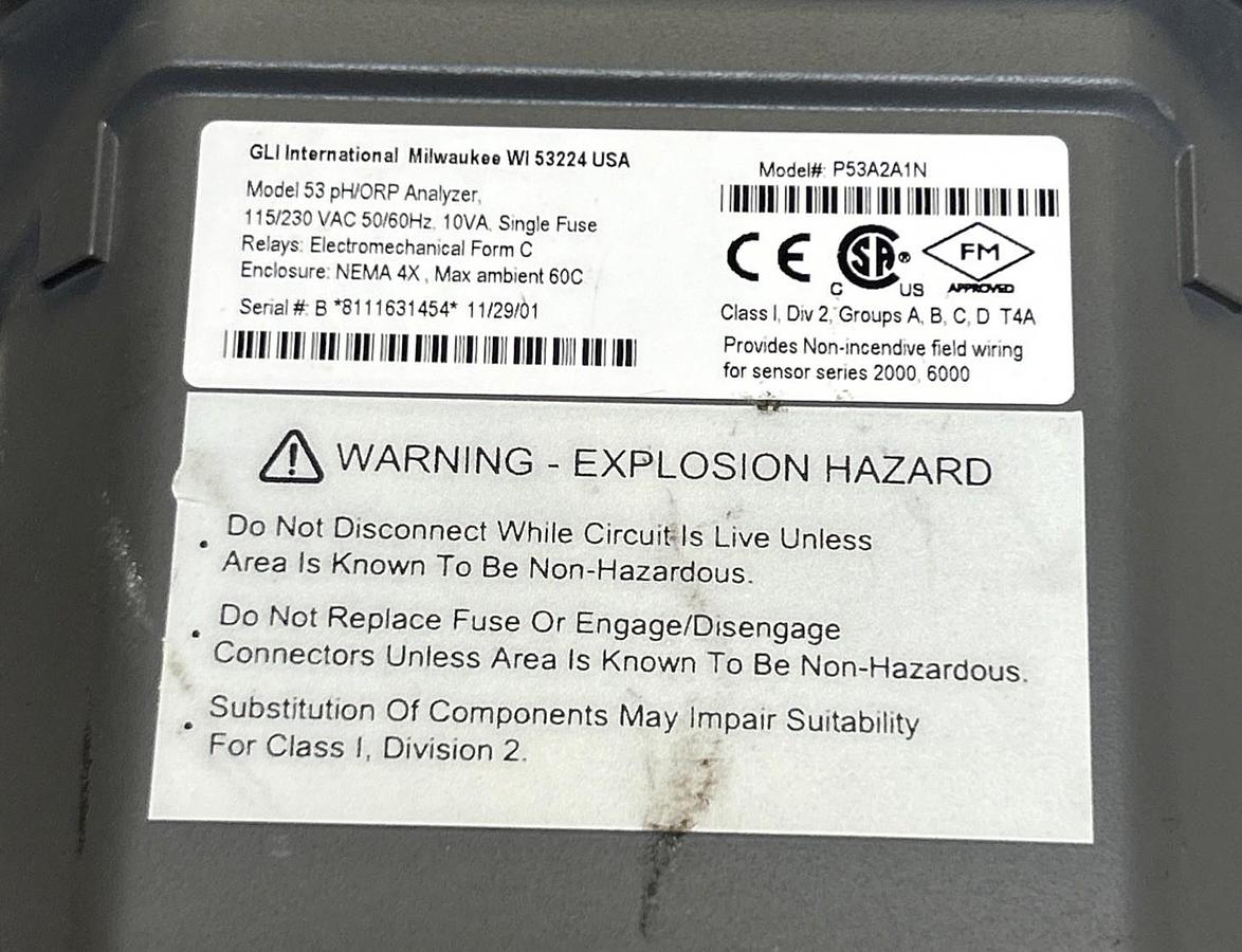 Used GLI INTERNATIONAL,P53A2A1N,MODEL 53 PH/ORP ANALYZER