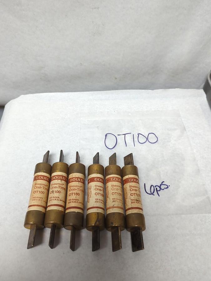 Used GOULD SHAWMUT,OT100,ONE-TIME 100 AMP FUSE LOT OF 6 PRE-OWNED