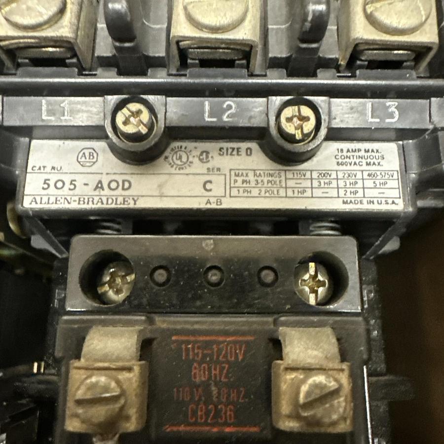 Used Allen-Bradley,505-AOD,Size 0 Reversing Starter