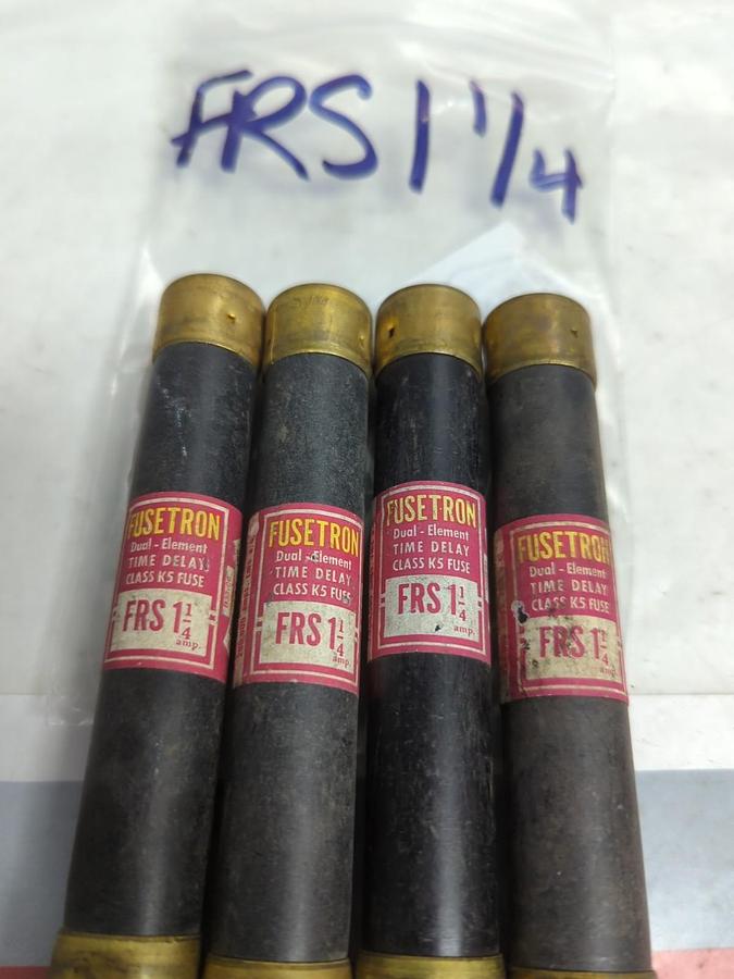 Used COOPER BUSSMANN,FRS-1-1/4,FUSETRON 1-1/4 AMP FUSE LOT OF 4 PRE-OWNED