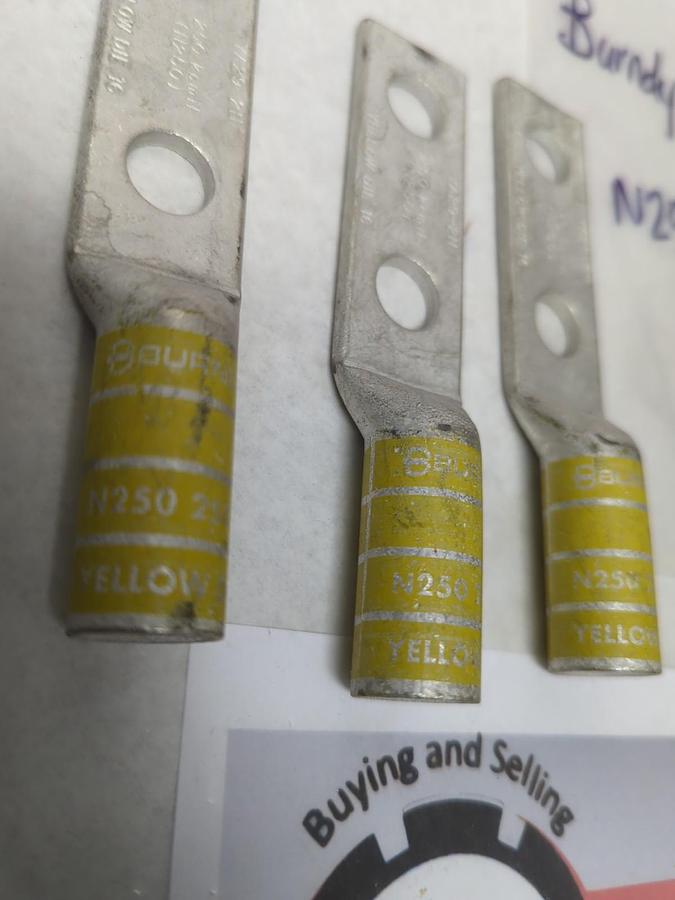 BURNDY,N250,COMPRESSION LUG 2-HOLE 250 KCMIL YELLOW DIE 16 LOT OF 3 NOS
