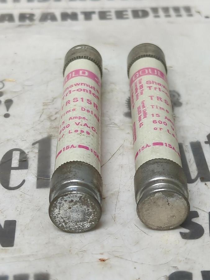 GOULD SHAWMUT,TRS15R,TRI-ONIC FUSE 15 AMP 600 VAC LOT OF 2 NOS