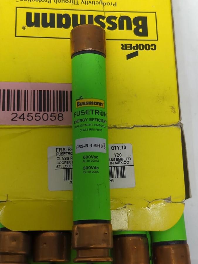 COOPER BUSSMANN,FRS-R-1-6/10,FUSETRON 1-6/10 AMP FUSES BOX OF 10 NEW