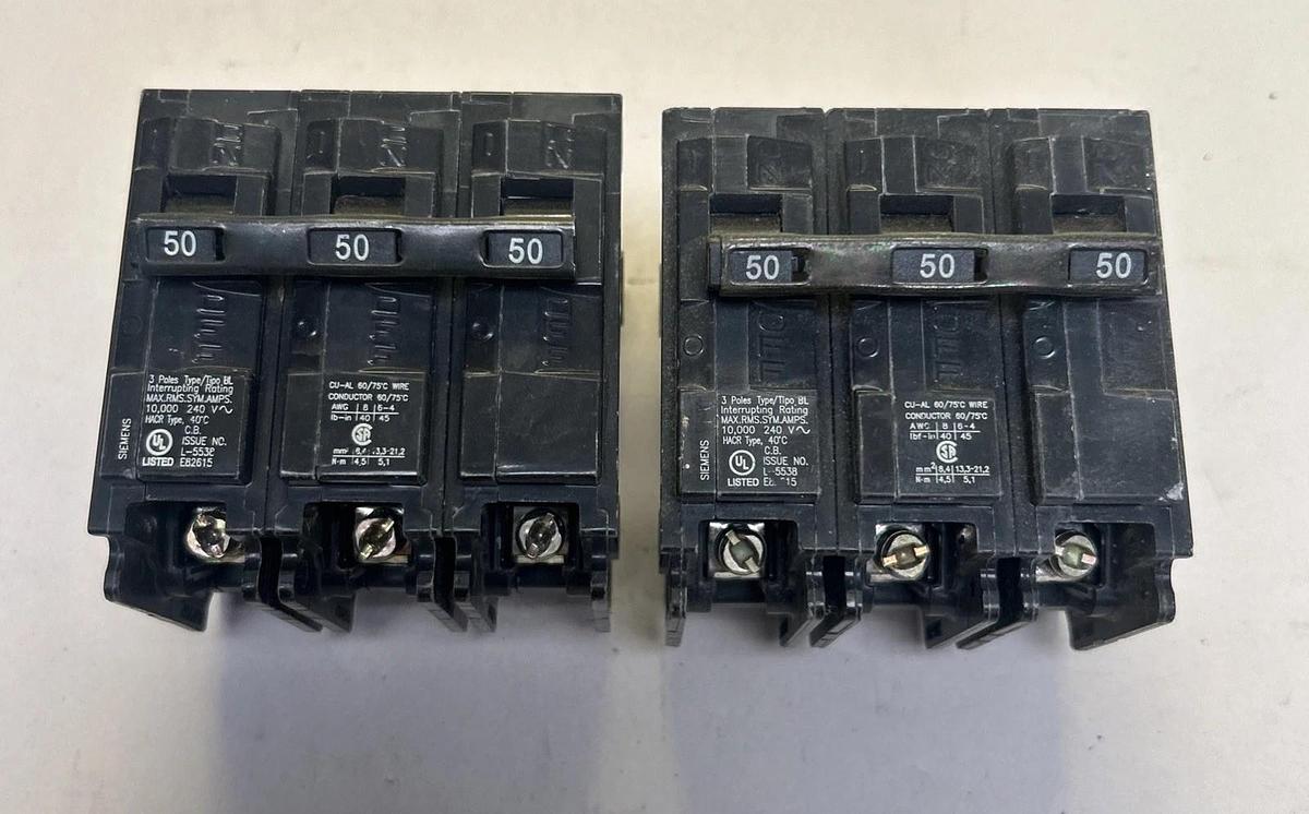 Used SIEMENS,B350,CIRCUIT BREAKER 50A 240V 3P LOT OF 2