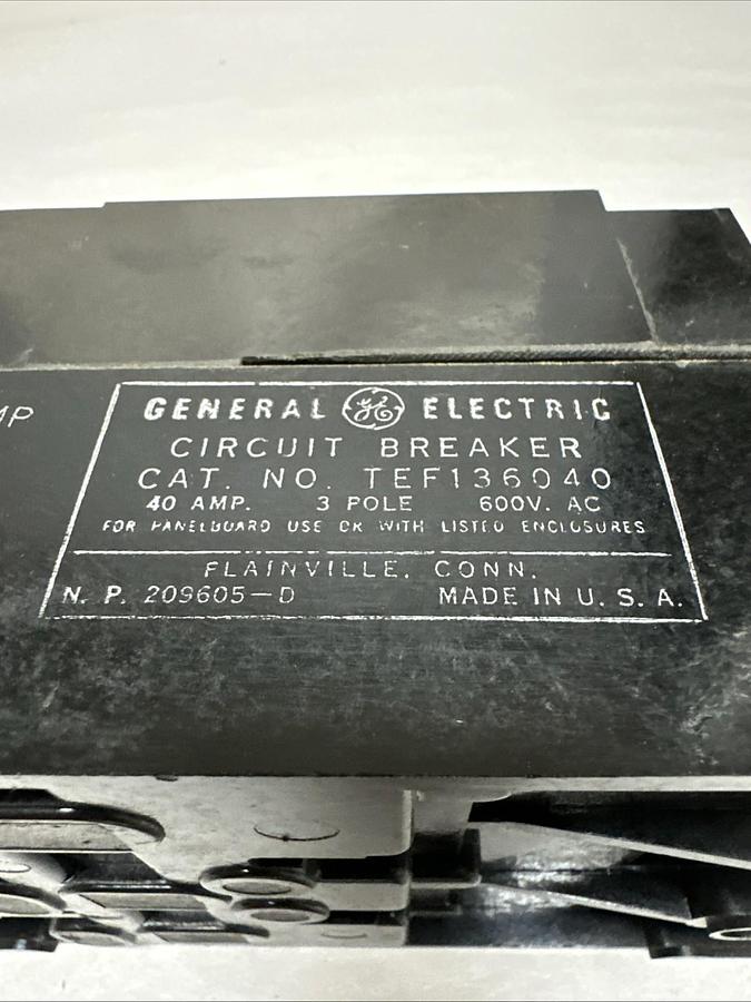 Used GE,TEF136040,40 Amp 3 Pole 600 V Molded Circuit Breaker