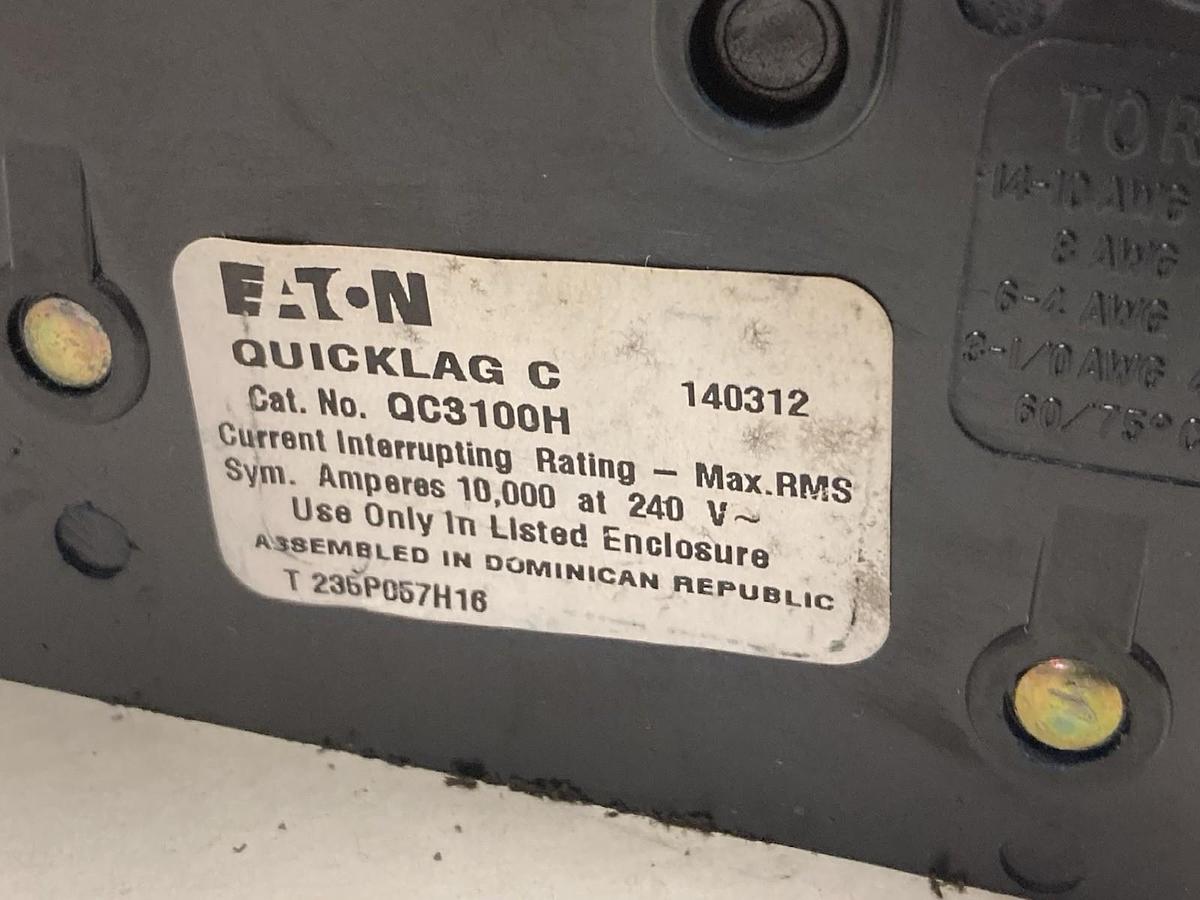 Used Eaton,QC3100H,3-Pole Circuit Breaker 100A 240V 50/60Hz
