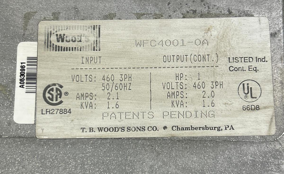 Used TB WOODS,WFC4001-0A,AC DRIVE 2.2A 460V 1HP