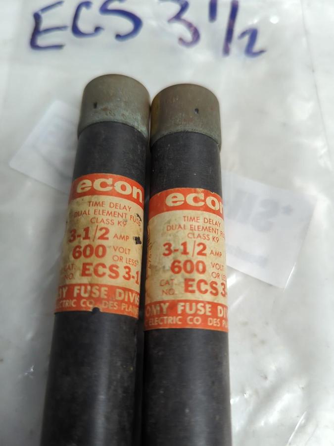 Used CEFCO,ECS 3-1/2,TIME-DELAY 3-1/2 AMP FUSE LOT OF 2 PRE-OWNED