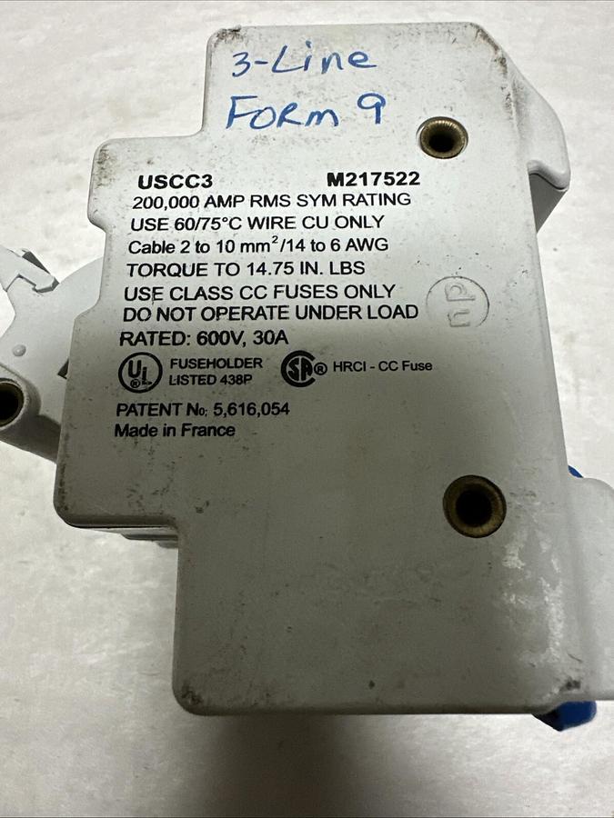 Ferraz-Shawmut,USCC3,Fuse Holder 600V 30Amp 3 Pole
