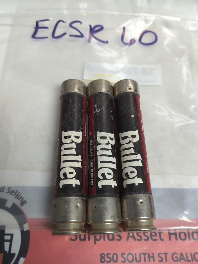 Used EDISON,ECSR-60,BULLET TIME-DELAY 60 AMP FUSE LOT OF 3 PRE-OWNED