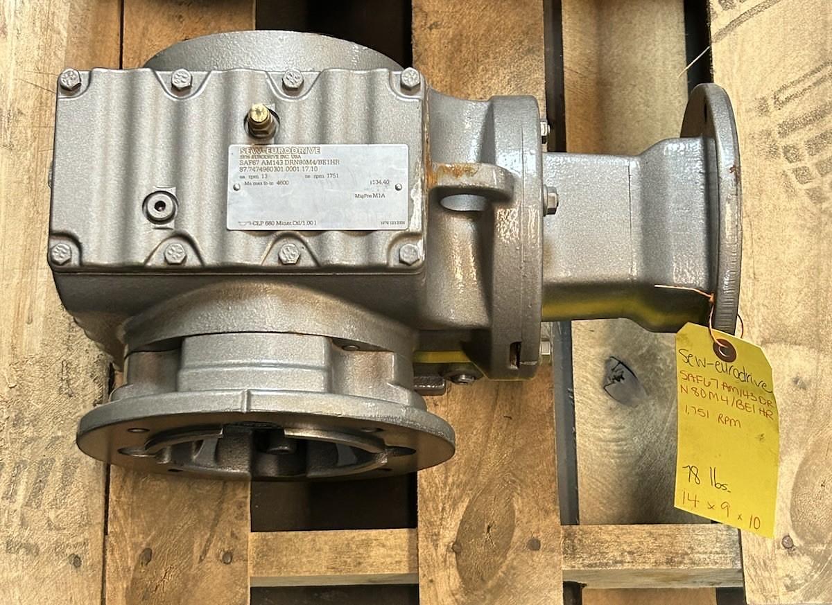 Used SEW-EURODRIVE,SAF67AM143DRN80M4/BE1HR,GEAR REDUCER 1751RPM