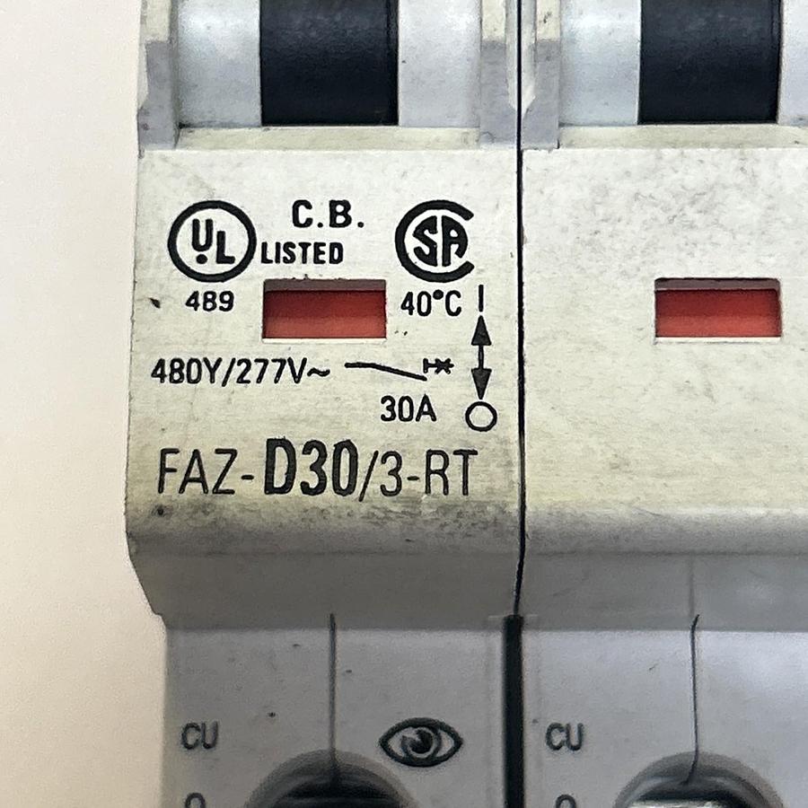 Used EATON,FAZ-D30/3-RT,CIRCUIT BREAKER 30A 480Y/277V 3POLE