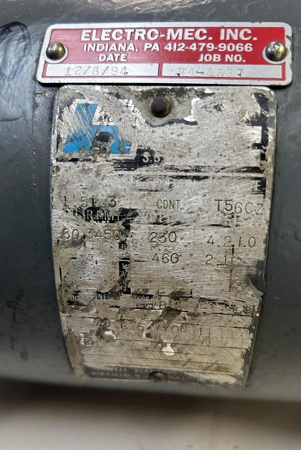 Used RELIANCE,T56CZ,MOTOR 1.5HP230/460V 3PH T56CZ FRAME