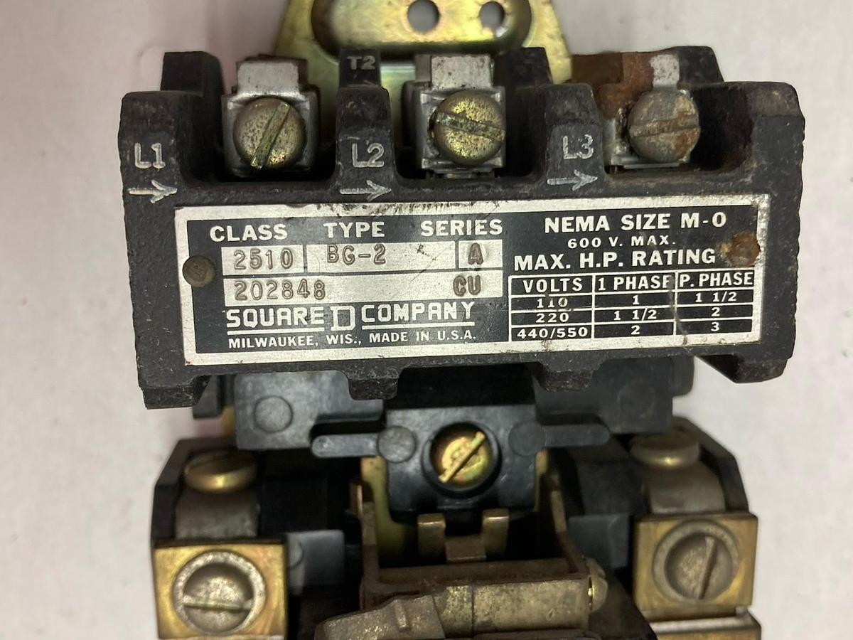 Used Square D,Class 2510 Type BG-2,Manual Starter Size M-0 Series B 600V 5 HP