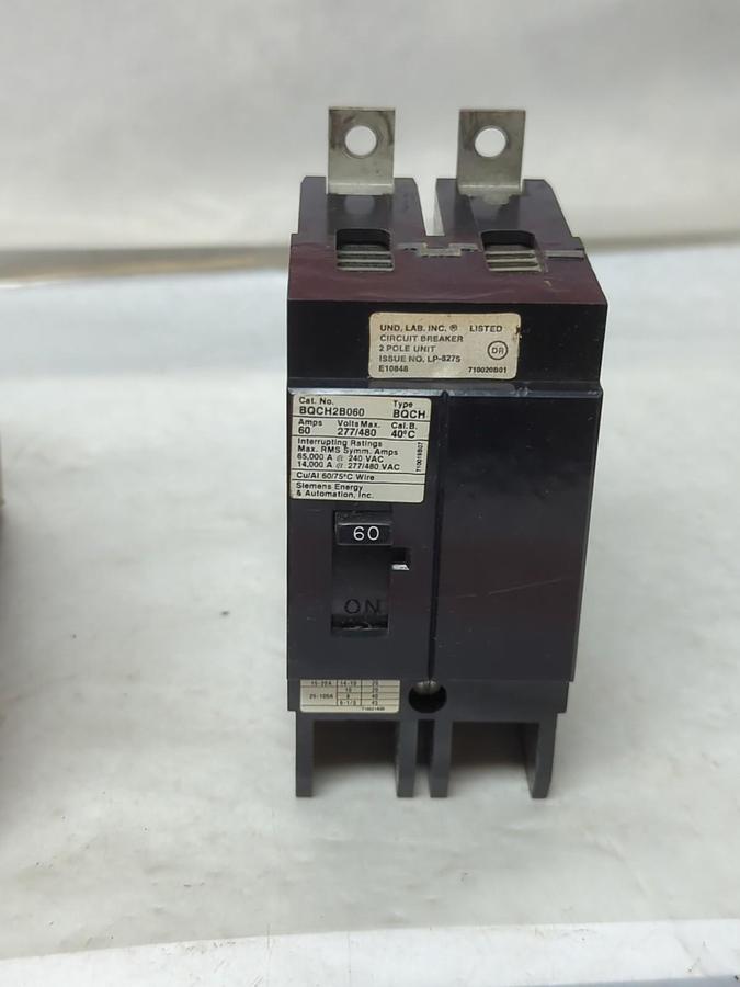 Used SIEMENS,BQCH2B060,CIRCUIT BREAKER 60 AMP 2-POLE PRE-OWNED