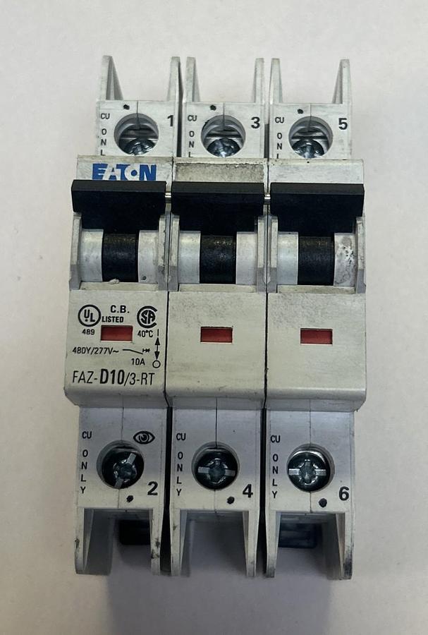 Used EATON,FAZ-D10/3-RT,CIRCUIT BREAKER 10A 480Y/277V 3P