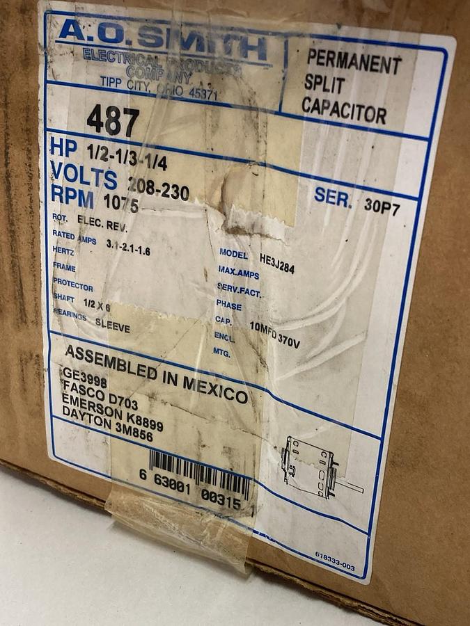 A.O. Smith,487,MOTOR 1/2-1/4Hp 208-230V 1075rpm