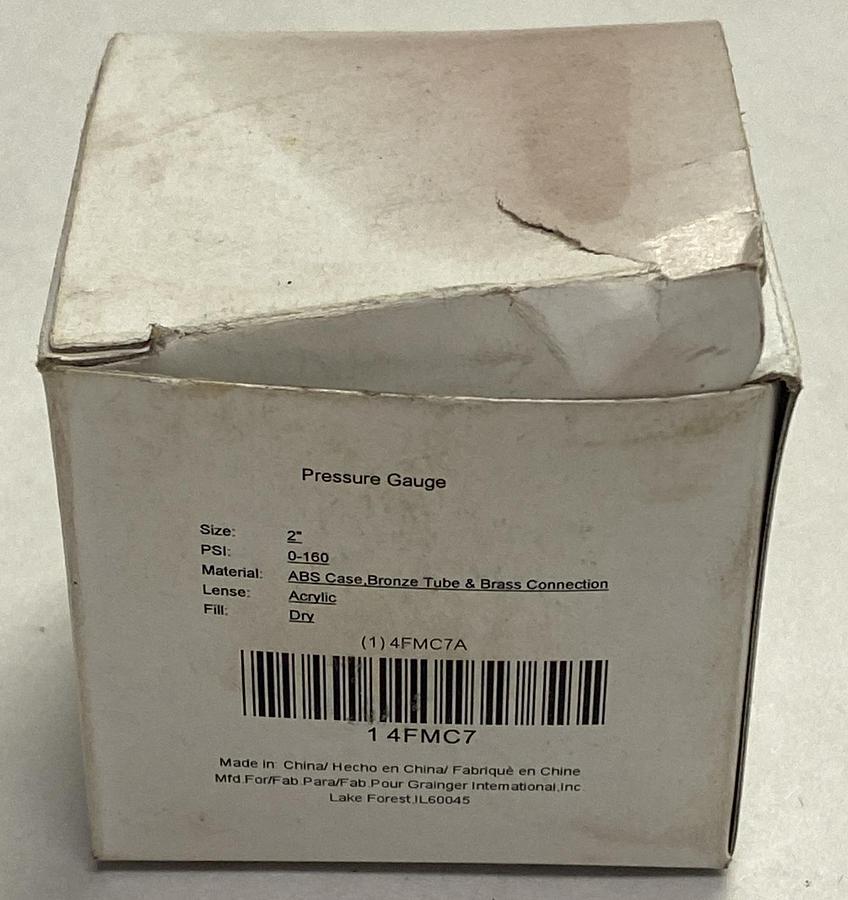 GRAINGER,4FMC7A,PRESSURE GAUGE 0-160PSI NEW