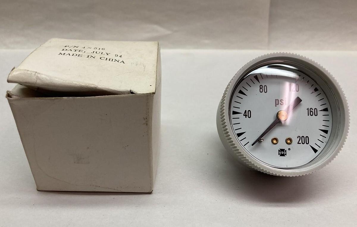 US Gauge,P/N 4x516,Pressure Gauge 0-200psi