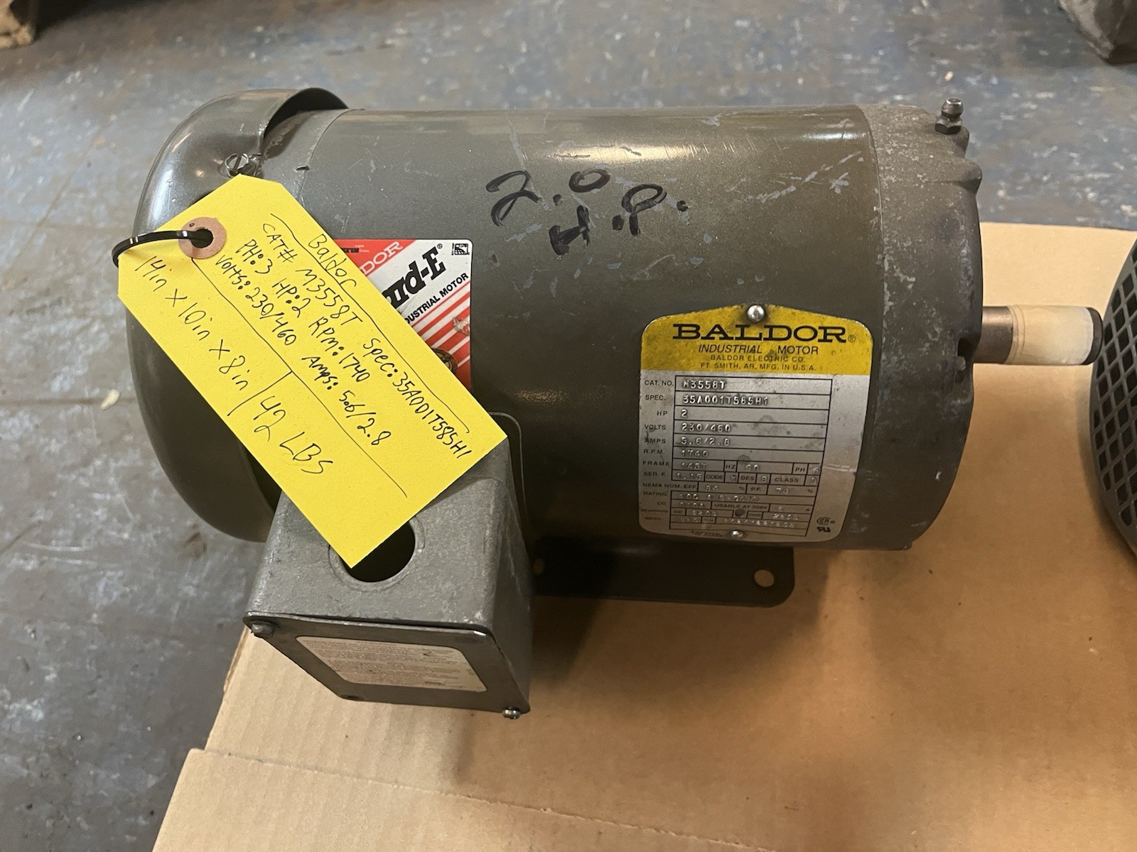 Used BALDOR,M3558T,MOTOR 2HP 230/460V 1740RPM 3PH 145T