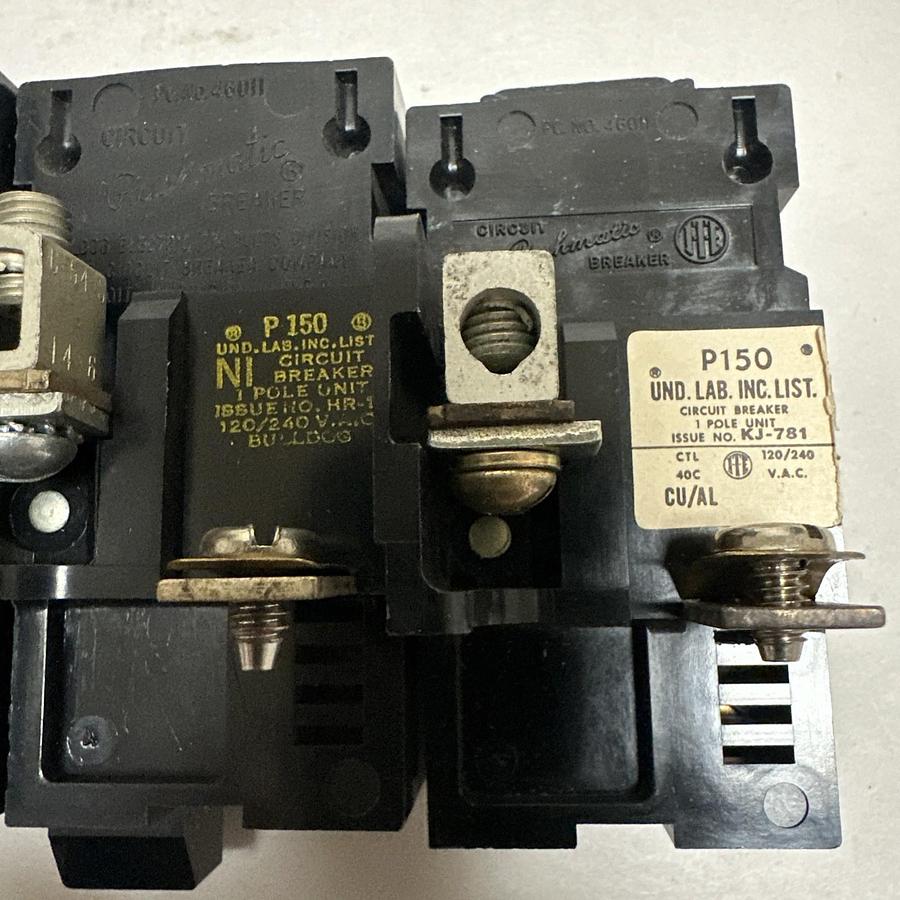 Used Pushmatic,P150,50Amp 120/240V Single Pole Circuit Breaker LOT of 4