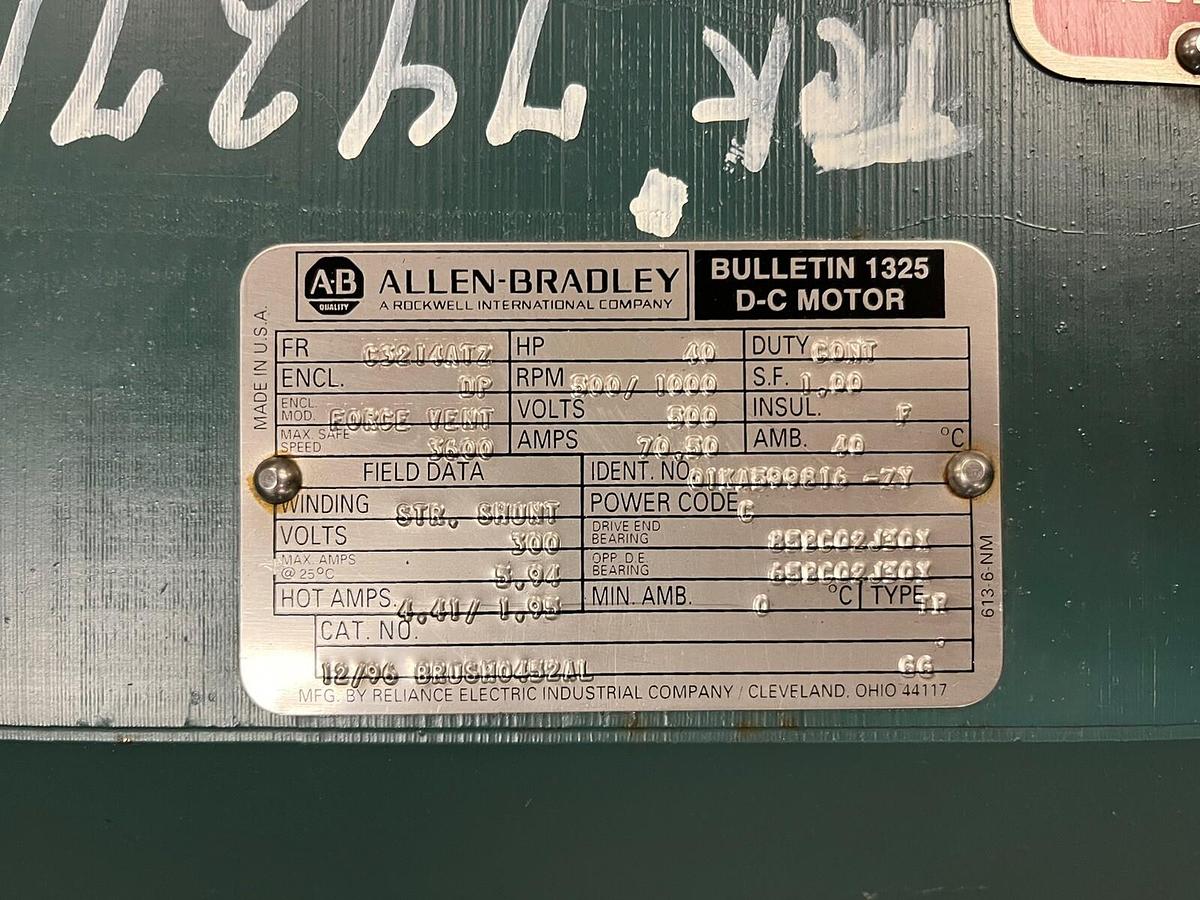 Used RELIANCE ALLEN BRADLEY,C3214ATZ,DC MOTOR BULLETIN 1325 40HP RPM 500/1000 500VDC