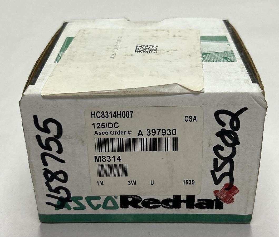 Used ASCO,HC8314H007,SOLENOID VALVE 1/4IN 125DC NEW
