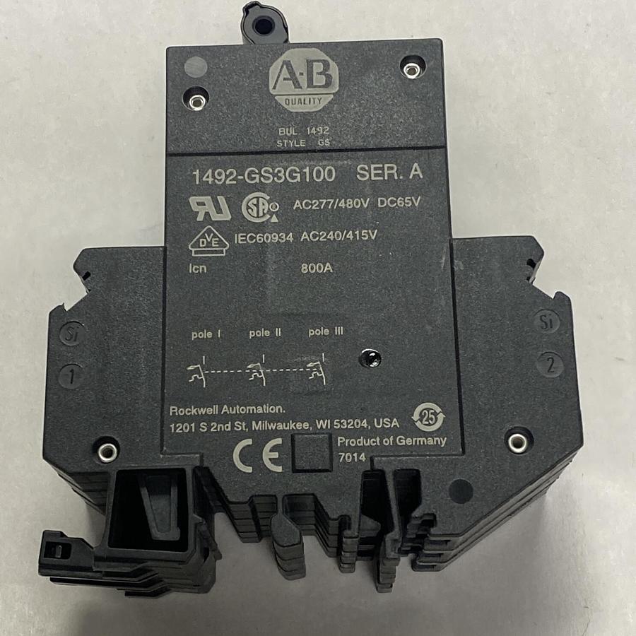 Used ALLEN BRADLEY,1492-GS3G100,SER A MINI CIRCUIT BREAKER NEW