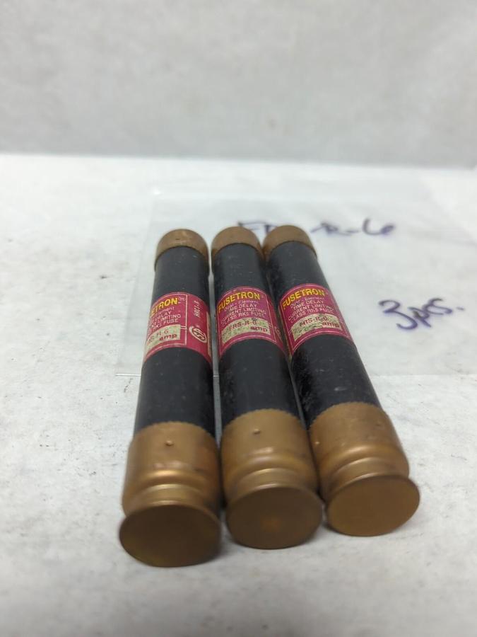 Used COOPER BUSSMANN,FRS-R-6,FUSETRON 6 AMP FUSE LOT OF 3 PRE-OWNED