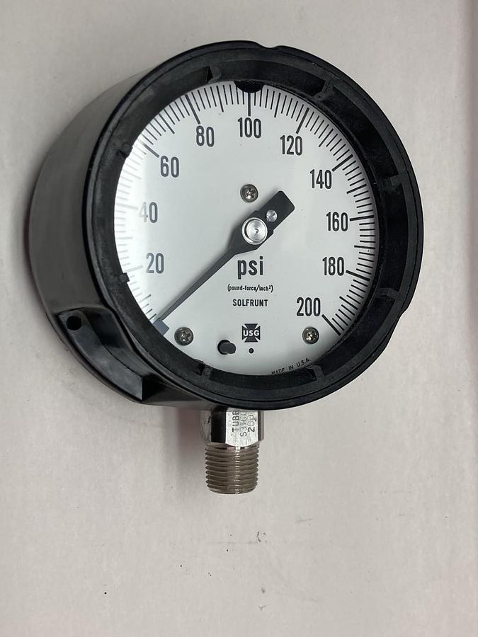 Used USG Solfrunt,0-200 PSI,Pressure Gauge Liquid-Filled 1/4 Inch